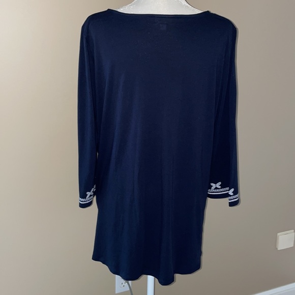 J. Jill Boho Top Blouse Navy Embroidered 3/4 Sleeve Cotton Modal, Size X-Large - Picture 5 of 11